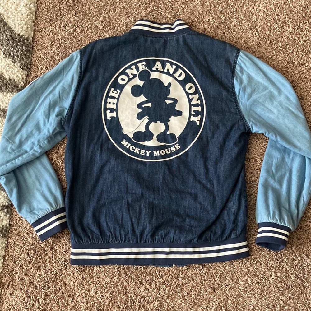 Disney Our Universe soft denim varsity jacket Mickey Mouse Adult XL
